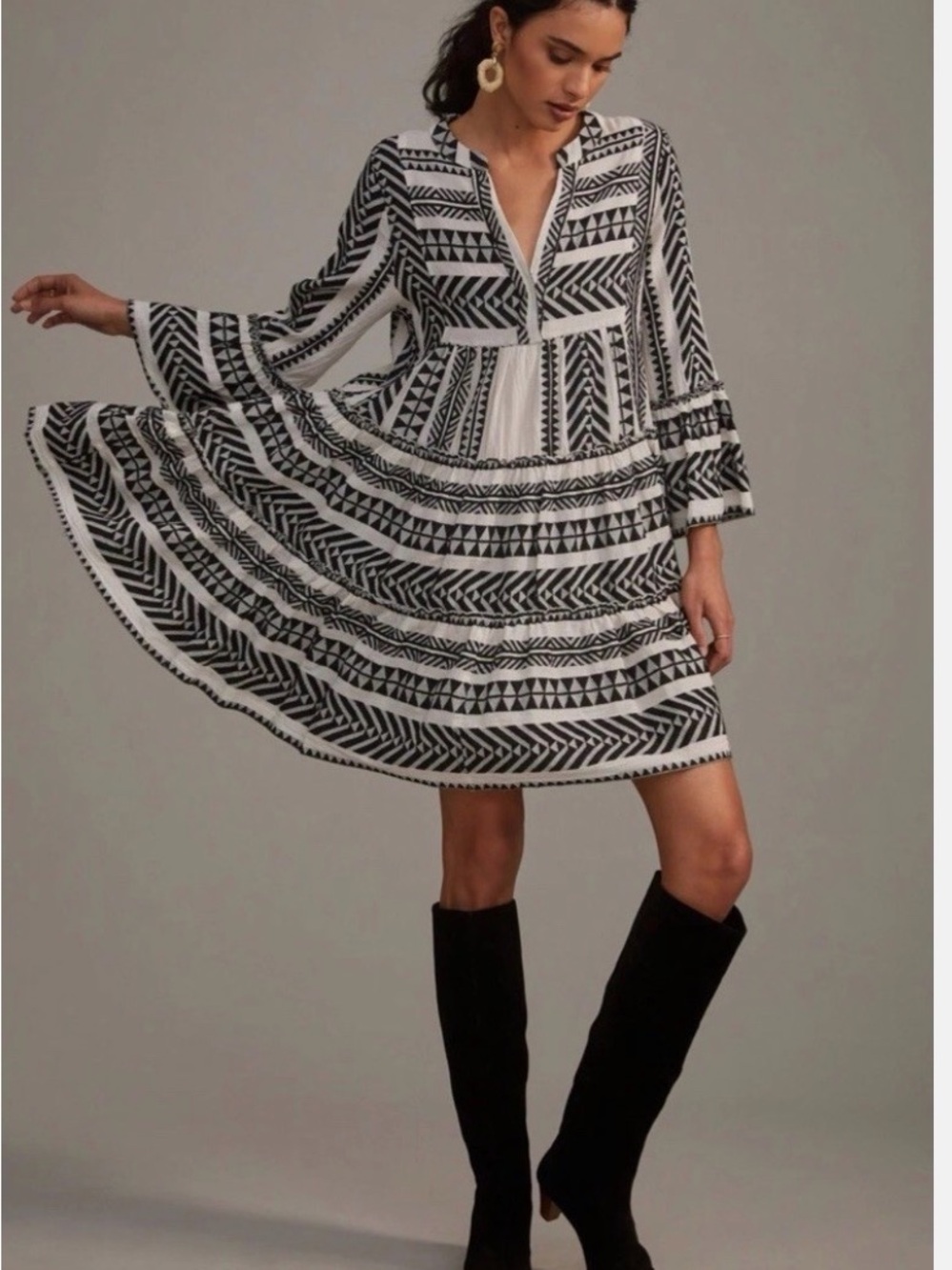 Devotion TWINS Black & White Printed Mini Swing Dress
